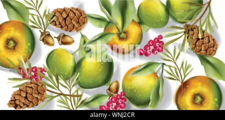 Herbst Ernte Muster Vektor Aquarell. Herbst apple Früchte Dekor Poster Stock Vektor