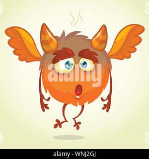 Cute cartoon fliegende Monster überrascht. Halloween Vektor flauschige orange Monster Stock Vektor