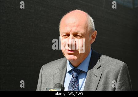 Damian Grün. MP für Ashford. Interviews auf College Green, Houses of Parliament, Westminster, London. Großbritannien Stockfoto