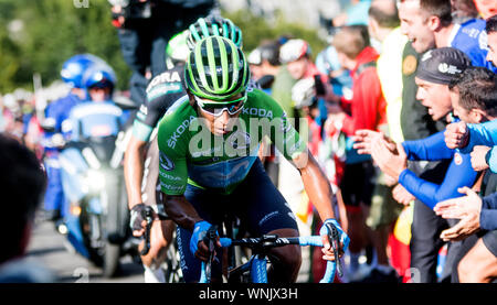 Kantabrien, Spanien. 6. September 2019. Nairo Quintana (Movistar Team) während 13 stge von 'La Vuelta a España" (Tour durch Spanien) zwischen Bilbao und Los Machucos Klettern am 6. September 2019 in Los Machucos Klettern, Spanien. © David Gato/Alamy leben Nachrichten Stockfoto