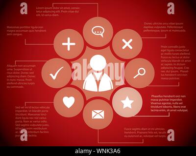 Social media Elemente auf rotem Hintergrund Stock Vektor