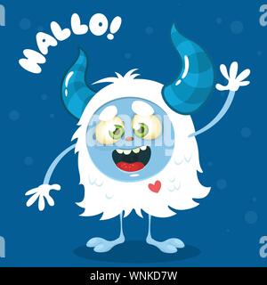 Cute Cartoon Monster. Vektor Halloween bigfoot Charakter winken Stock Vektor