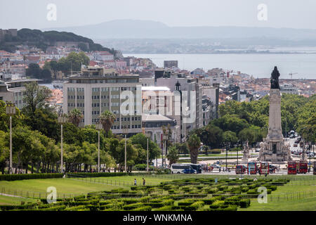 Blick auf den Park Eduardo VII im Zentrum von Lissabon Stockfoto