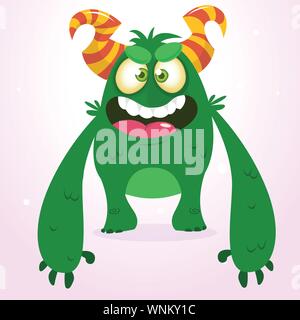 Gerne grünes Monster. Vektor Halloween Monster Charakter lächelnd und winkend. Vektor solated auf hellen Hintergrund Stock Vektor