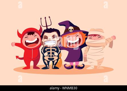 Gruppe niedliche Kinder für Halloween Vector Illustration Design getarnt Stock Vektor