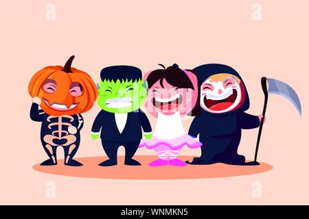 Gruppe niedliche Kinder für Halloween Vector Illustration Design getarnt Stock Vektor