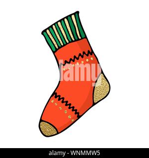 Weihnachten Socke Symbol. Süße Hand gezeichnet Design Element für Sie. Frohe Weihnachten und Neues Jahr Symbole, Schrift. Vector Illustration Stock Vektor