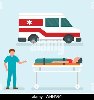 Krankenwagen auto Hilfe Konzept Banner. Flache Darstellung der Krankenwagen auto Hilfe vektor Konzept Banner für Web Design Stock Vektor