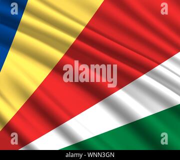 Hintergrund mit 3d wehende Flagge der Seychellen. Stock Vektor