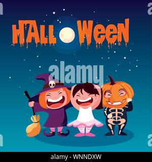 Plakat der Halloween mit Kindern verschleierte Vector Illustration Design Stock Vektor