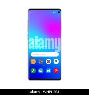 Realistische smartphone Vektor mit großem Bildschirm kleiner Kanten und knallen Farbverlauf. kleine Lochkamera. Handy design trend 2019. Stock Vektor