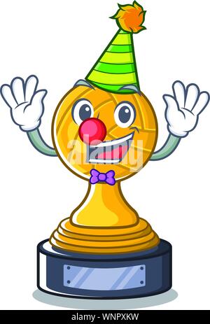 Clown volleyball Trophy cartoon oben Zeichentabelle Stock Vektor