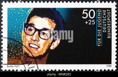 Buddy Holly Portrait auf deutschen Briefmarke Stockfoto