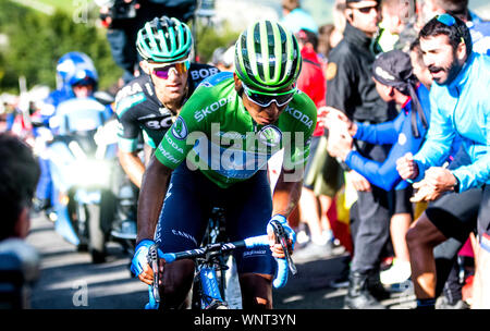 Kantabrien, Spanien. 6. September 2019. Nairo Quintana (Movistar Team) während 13 stge von 'La Vuelta a España" (Tour durch Spanien) zwischen Bilbao und Los Machucos Klettern am 6. September 2019 in Los Machucos Klettern, Spanien. © David Gato/Alamy leben Nachrichten Stockfoto