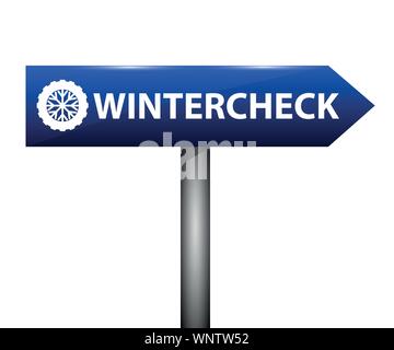 Wintercheck Autoreifen Typografie auf einem blauen Schild Vektor-illustration EPS 10. Stock Vektor