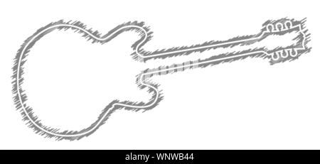 Ein schwarzer Umriss Silhouette eines generischen Gitarre Form mit Scribble otline auf weißem Hintergrund Stock Vektor