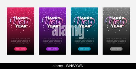 Happy New Year Text handgezeichnet Acryl kalligraphischen Schriftzug Blogger Geschichten Banner Design Vorlage. Frohe Weihnachten Urlaub Typografie Gruß Geschenk Geschichte Poster mit Schnee gesetzt. Vektorgrafik Stock Vektor