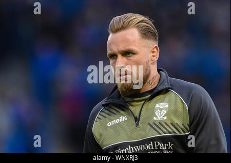 6. September 2019, Halliwell Jones Stadium, Warrington, England; Betfred Super League Rugby, Runde 28, Warrington Wolves vs Wakefield Trinity; Blake Austin (6) von Warrington Wolves im Warm up Credit: Richard Long/News Bilder Stockfoto