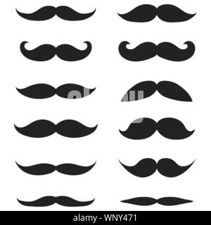 Sammlung verschiedener Schnurrbart und Bart von Männern auf einem weißen Stock Vektor
