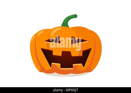 Lustige gruselige gruselige Lächeln Kürbis Jack-o-Laterne mit gruseligen Tooths. Traditionelle Dekoration Symbol der Herbst halloween Feiertagsfeier. Vektorgrafik isoliert auf weißem Hintergrund Stock Vektor