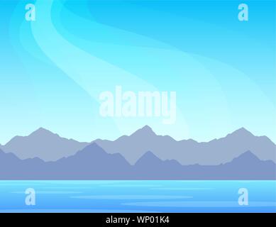 Natur Panorama mit Bergen auf einem Meer. Malerischer Natur marine Landschaft Illustration mit Kopie Platz an der Spitze. Vektor Design für Banner oder Wallpaper. Stock Vektor