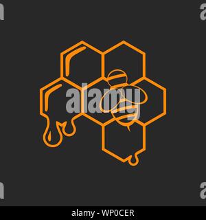 Honig und Biene Etiketten für Honig logo Produkte Abzeichen, auf weißem Hintergrund. Designelemente. Vektorgrafiken. Stock Vektor