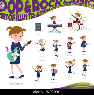 Eine Reihe von Mädchen, die Schultasche Spielen von Rock'n'Roll und Pop Musik. Es gibt auch verschiedene Instrumente wie Ukulele und Tamburin. Es ist ein Vektor Stock Vektor