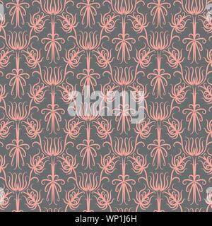 Die nahtlose Vektor vintage Geometrische florales Muster mit Stilisierten rosa Tulpen auf grauem Hintergrund Stock Vektor