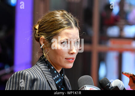 Toronto, Kanada. 06 Sep, 2019. September 6, 2019, Toronto, Kanada - Schauspielerin Jessica Biel kommt für die Premiere von Limetown während der 2019 Toronto International Film Festival. Jamie Simon/JSP/EXimages. Credit: EXImages/Alamy leben Nachrichten Stockfoto