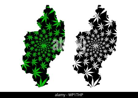 Kachin State (administrative divisions von Myanmar, Republik der Union Myanmar, Burma) Karte ist Cannabis blatt grün und schwarz ausgelegt, Kachin Karte Stock Vektor