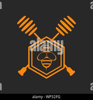 Honig und Biene Etiketten für Honig logo Produkte Abzeichen, auf weißem Hintergrund. Designelemente. Vektorgrafiken. Stock Vektor