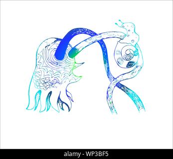 Farbverlauf Abbildung eines psychodellic Octopus mit einer Schnecke. Tattoo Idee Stock Vektor