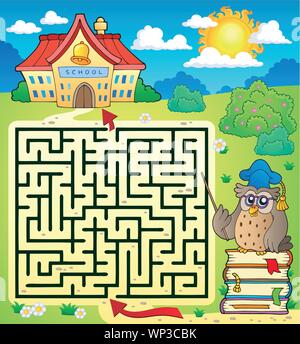 Labyrinth 3 mit Eule Lehrer Stock Vektor