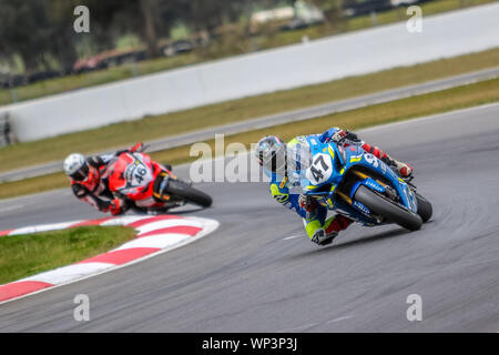 Winton, Victoria, Australien. 07. September 2019 - Australische Superbike WM Runde fünf aus Winton Motor Raceway - Qualifikation für Rennen 1. Wayne Maxwell Racing Team Suzuki Ecstar Qualifizierte in der zweiten Position.. Bild Brett Keating - alamy Leben Nachrichten. Stockfoto