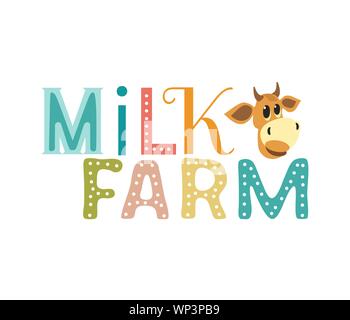 Handgezeichnete Milch Farm Schriftzug Stock Vektor