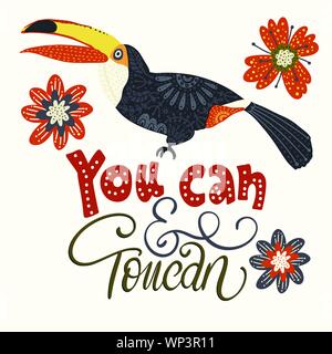 Die nahtlose Vektor Muster mit Tropischen helle Toucan Vogel. Folk Abbildung im skandinavischen Stil. Sommer tropic Karte. Stock Vektor