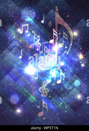 Bunte retro style Musik Poster Design Hintergrund mit harten Papier Textur und Noten. Stockfoto