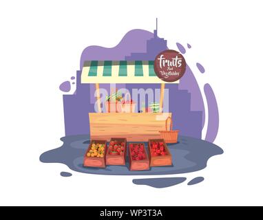 Obst und Gemüse booth Street Market commerce Design Vector Illustration Stock Vektor