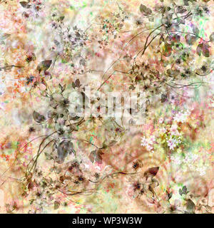 Aquarell von Blatt und Blumen, nahtlose Muster Stockfoto