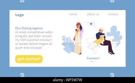 Dating Agentur landing page User Interface Design vorlage, glückliches Paar treffen und verlieben Stock Vektor