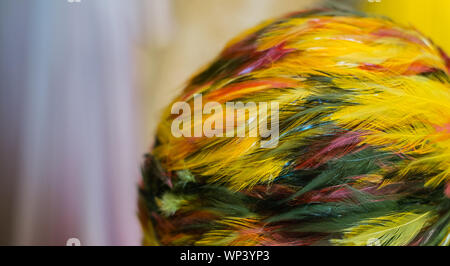 Malaga, Spanien - 19 August 2018. feather Perücke im Automobil und Mode Museum Malaga, Spanien. Stockfoto