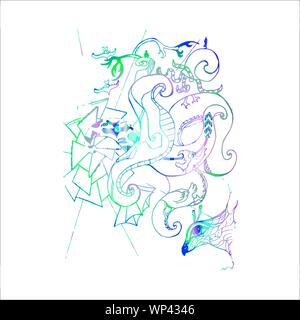 Farbe Abbildung: Abstraktion, Vogel, meditieren Menschen. Abstrakte Darstellung. Stock Vektor