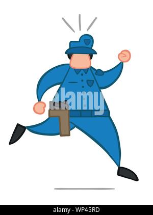 Vector Illustration Polizist läuft. Hand gezeichnet. Farbige Konturen. Stock Vektor