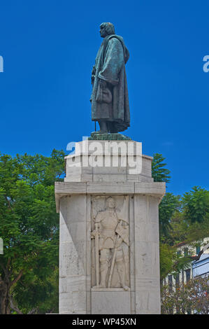 Funchal, Madeira und die Statue von João Gonçalves Zargo, Portugiesische Entdecker und Siedler auf Madeira, später erste Kapitän von Funchal Stockfoto