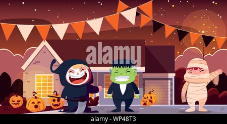 Süße Kinder für Halloween Vector Illustration Design getarnt Stock Vektor