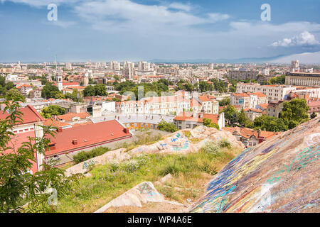 Plovdiv, Bulgarien - 23. Juni 2019: Luftaufnahme von danov Hügel der Stadt von Plovdiv in Bulgarien Stockfoto