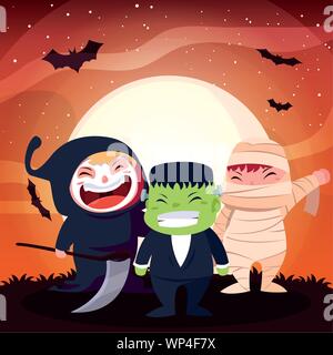 Süße Kinder für Halloween Vector Illustration Design getarnt Stock Vektor