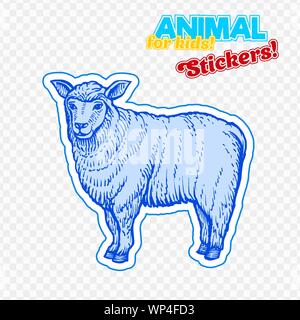 Nutztiere Schafe in Skizze Stil auf bunten Aufkleber. Auf transparentem Hintergrund isoliert. Kann für cute Malbuch für Kinder verwendet werden. Gehören Silhouette für Papier schneiden Stock Vektor