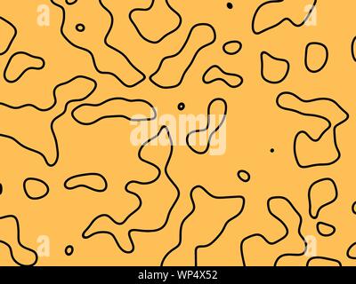 Zeichnung von abstrakten Formen und Formen. Schwarze Skizze einer Zeile handgezeichnete Abbildung auf gelben Hintergrund. Minimalismus Kontur Kunst. Stock Vektor