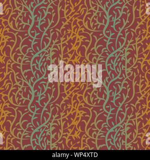 Die nahtlose Vektor Streifenmuster mit Rost und Teal farbige Zweige und Blätter Stock Vektor